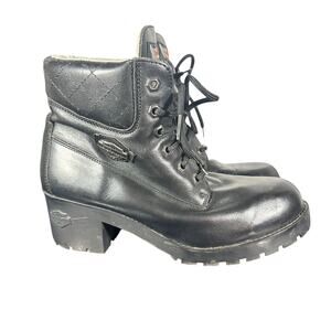 Women's Harley-Davidson Black Leather Lace-Up Boots Quilted Ankles Size 10